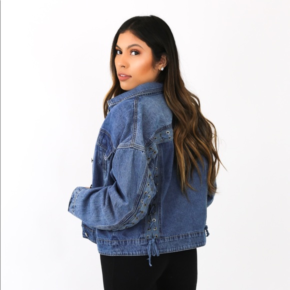 Denim Jacket with lace details on sleeves. - Picture 2 of 2